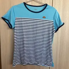 【美品】エレッセ ellesse半袖Tシャツ 水色　黒ボーダー　Mサイズのサムネイル