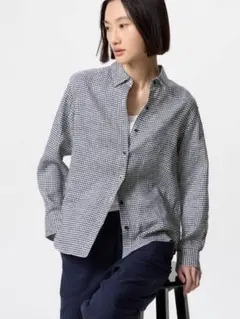 UNIQLO リネンシャツ ギンガムチェック 長袖シャツ Mのサムネイル