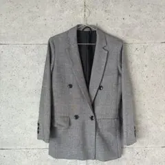 GUグレンチェック柄 テーラードジャケット グレー×ブラック