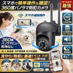 WiFi防犯カメラ黒3MP 360度回転 人物追跡 暗視 マイク付スマホ遠隔操作のサムネイル