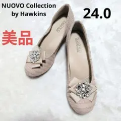 【美品】NUOVO 24.0 パンプス ツイード ラメ ビジュー リボン 結婚式のサムネイル