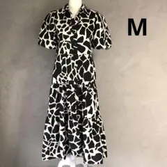 ZARA ゼブラ柄 ティアードワンピース パフ袖 M 未使用 モノトーン