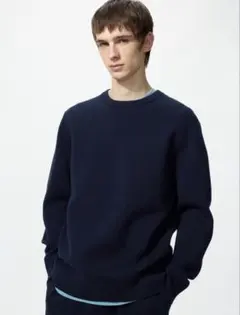 UNIQLO ウォッシャブルミラノリブクルーネックセーター S NAVY