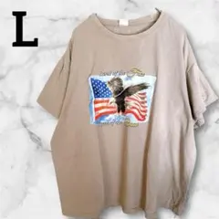半袖Tシャツ【L】グレー アメリカ国旗 イーグル USA ユニセックス