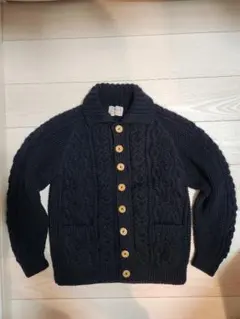 【美品】インバーアラン　 別注　ウッドボタン　ウール　ニット カーディガン　黒 美品】インバーアラン 別注 ウッドボタン ウール ニット