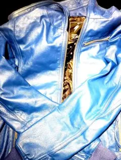 ★X-girl 本革 レザージャケット 青 ブルー パーカー