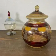 イタリア製 ガラスキャニスター キャンディーポット ガラス容器 小物入れ レトロ