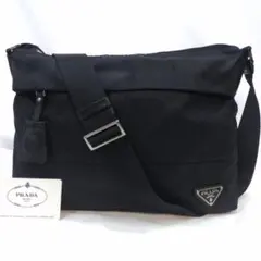 プラダ ショルダーバッグ レザー×ナイロン キルティング 黒 ギャラ付