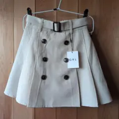 GRL ベージュ ダブルボタン プリーツスカート