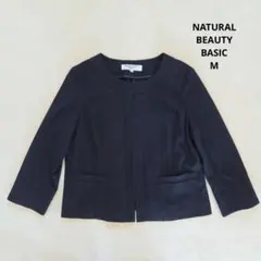 ナチュラルビューティーベーシック ノーカラージャケット M ネイビー 七分袖