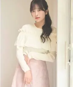 Feroux 【洗える】3way フリルニットトップス アイボリー タグ付き