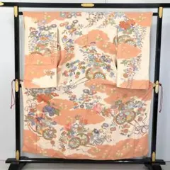 アンティーク着物 小紋 刺繍 花模様 金銀駒刺繍 AK-5120のサムネイル