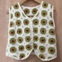 クロシェ編み 花柄 ベスト