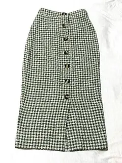 ZARA 緑 チェック 千鳥　前開き　タイトスカート