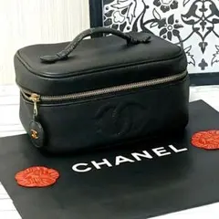 CHANEL キャビアスキン 丸型バニティ 小物入れ ココマーク ケース