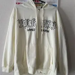 WEIZAI FUSHI クリーム色パーカー　ストリート系ジップパーカー