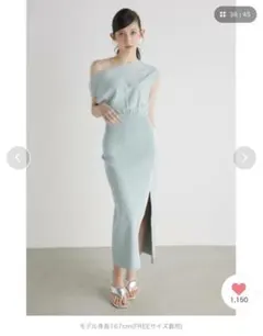 【リエンダ】rienda　ラインデザインワンショルダーニットワンピース