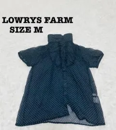 ローリーズファーム M ブラウス 紺 ドット フリル ハイネック [721]