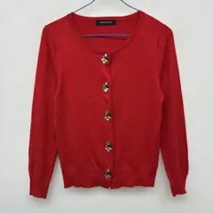 QUEENS COURT 長袖 ビジュー カーディガン レッドサイズ2 ◇28のサムネイル