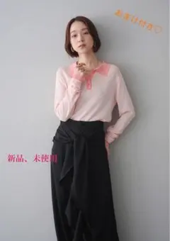 【リュミエ Lumier】配色デザインシアーポロニット /PINK ポロシャツ