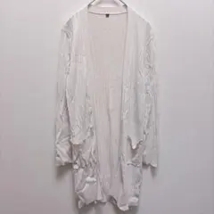 クロッシー リブ カーディガン ノーカラー 長袖 M 白 レーヨン 日焼け対策のサムネイル
