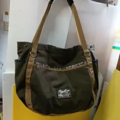 スポーツウェア★ナイロン&牛革　大型ショルダーバッグ