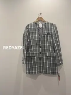 新品REDYAZEL チェックノーカラージャケット グレー