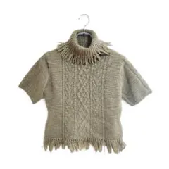 INGEBORG ニット 半袖 M カーキ フリンジ 秋冬 ケーブル編みのサムネイル