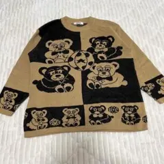 【a3877】PARFUM 長袖デザインセーター クマ ブラウン 古着 日本製