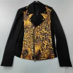 ソスタヌート　ライダースジャケット　ダブル　レオパード　コットン混　黒　M位