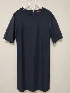 美品 AMACA 半袖 ワンピース ネイビー 上品 お呼ばれ 袖メッシュ 38のサムネイル