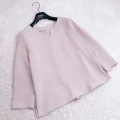 美品✨ フリル レイヤードブラウス シフォン生地 七分袖 ピンク M 