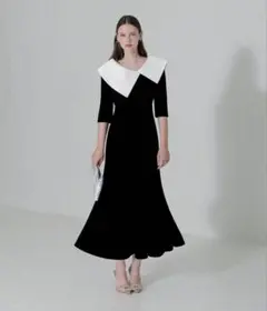 lejaアシンメトリービッグカラーベロアマーメイドワンピースドレス