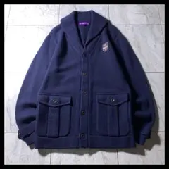 BEAMS GOLF ショールカラー ウール レタード カーディガン ネイビー