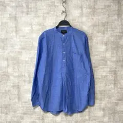 【BEAMS +】バンドカラーPIMAコットンリネン プルオーバーシャツ　L