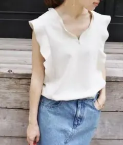 IENA ライトWクロス フリルノースリーブブラウス