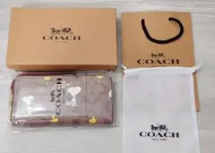 新品 COACH コーチ スヌーピー シグネチャー柄 ラウンドジップ 長財布