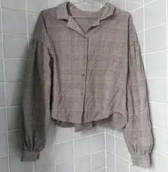 spray premium ボリューム袖チェックブラウス ブラウン Mサイズ