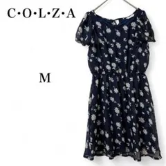 ☆【コルザ】 トップス ワンピース ミニひざ丈 総柄 フレア ウエストゴム 半袖