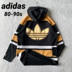 希少 80-90s adidas 長袖 スウェット パーカー ビッグロゴ 銀タグ