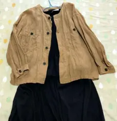 IN THE MARKET ノーカラージャケット ブラウン ナチュラル リネン