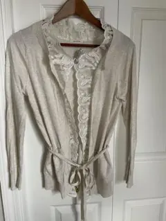 【simplicite】レース付きベージュニットカーディガン ベージュ