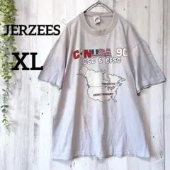 ジャージーズ Tシャツ クルーネック 半袖 地図 ビッグサイズ 灰色 XL