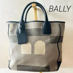 BALLY 幾何学模様 トートバッグ　ハンドバッグ　キャンバス地　グレー系