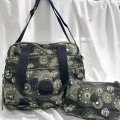 【2way✨大容量✨】キプリング　花柄　ショルダーバッグ　旅行　緑　黒　猿