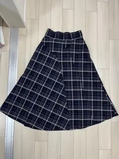 ネイビー系チェック フレアロングスカート　anySiS