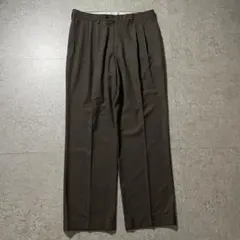 90Sラルフローレン 2タックスラックス千鳥格子 茶ワイドテーパード W31.5