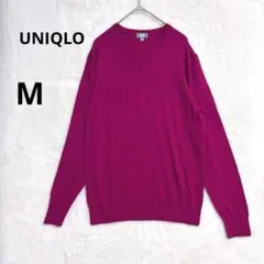 美品 UNIQLO メンズ M ピンク メリノVネックセーター 長袖 ニット