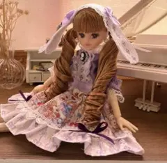 リカちゃん服 ハンドメイド No.414 うさ耳フリルワンピ アリス パープル