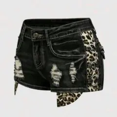 Y2K原宿ギャル レオパード柄 デニム ローライズショートパンツ